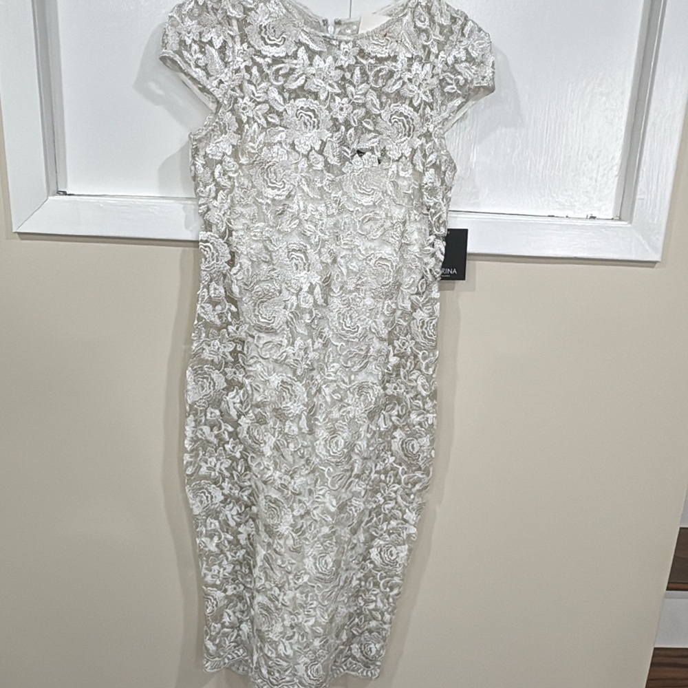 MARINA Ivory Floral Lace Midi Dress